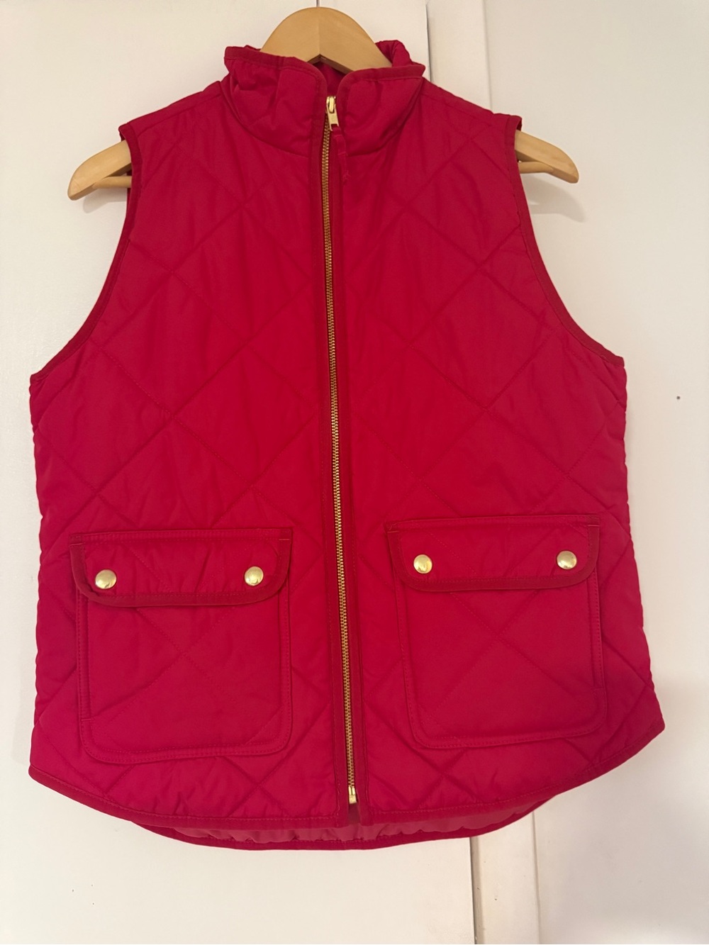J crew Quilted Red Sleeveless Puffer Vest with Gold Hardware
